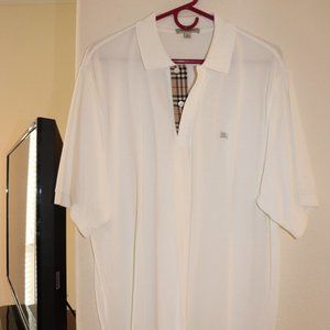 Mens White Burberry Polo Sz L